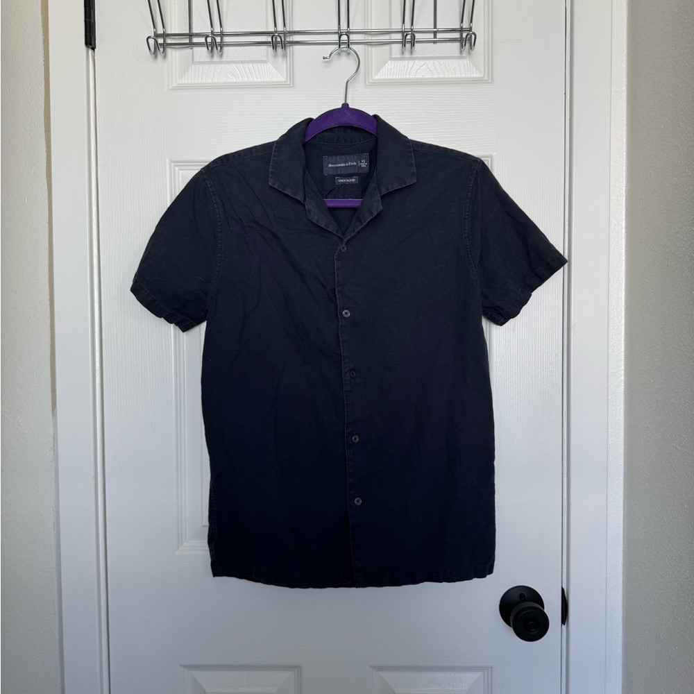 Abercrombie and fitch summer linen short sleeve camp collar shirt navy blue XS